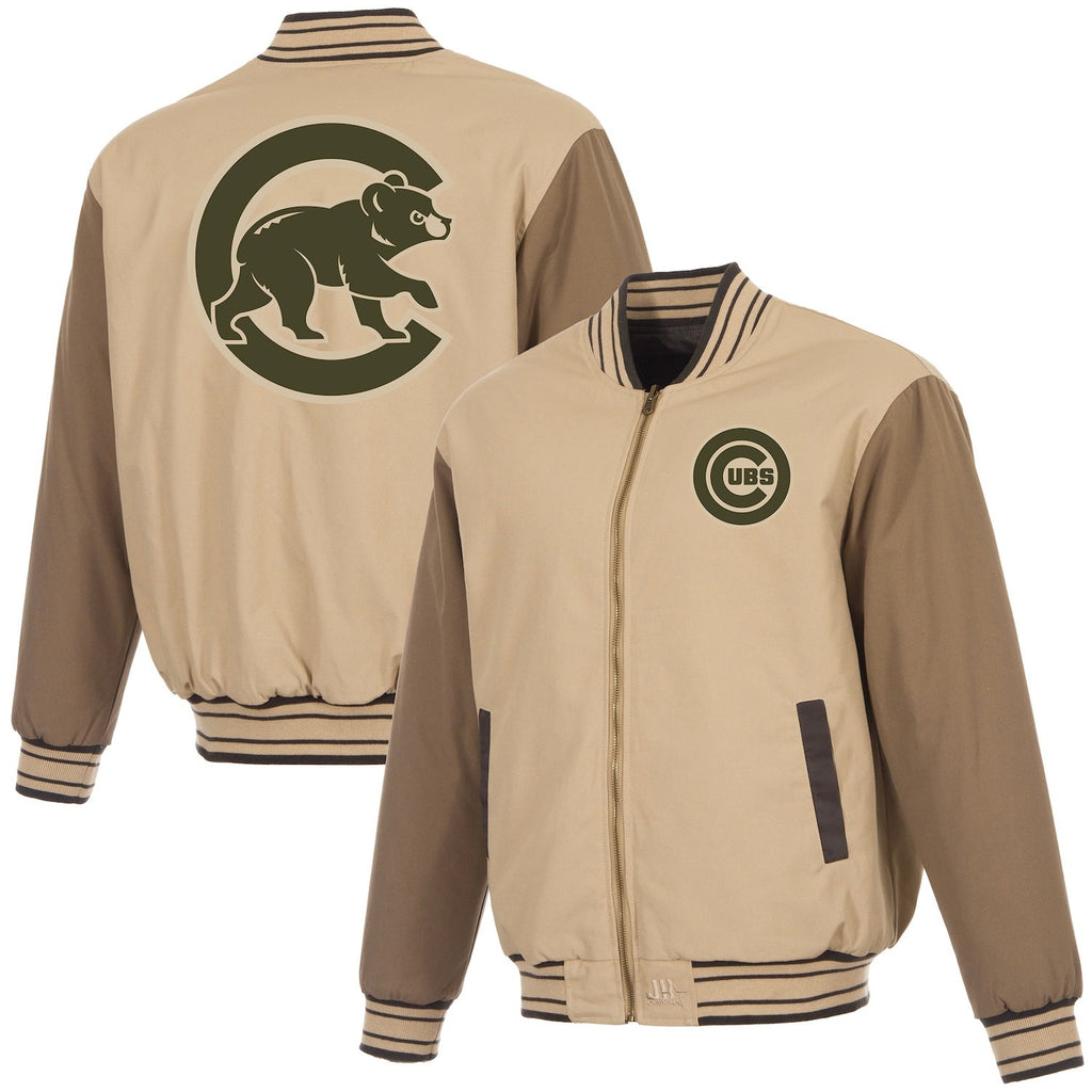 Chicago Cubs JH Design Tan Reversible Full Zip Jacket product image 1, provided for visual reference and product detail