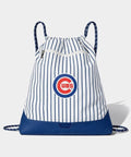 Chicago Cubs Montana West Pinstripe Drawstring Sling Backpack Bag product image 1, provided for visual reference and product