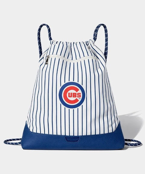 Chicago Cubs Montana West Pinstripe Drawstring Sling Backpack Bag product image 1, provided for visual reference and product