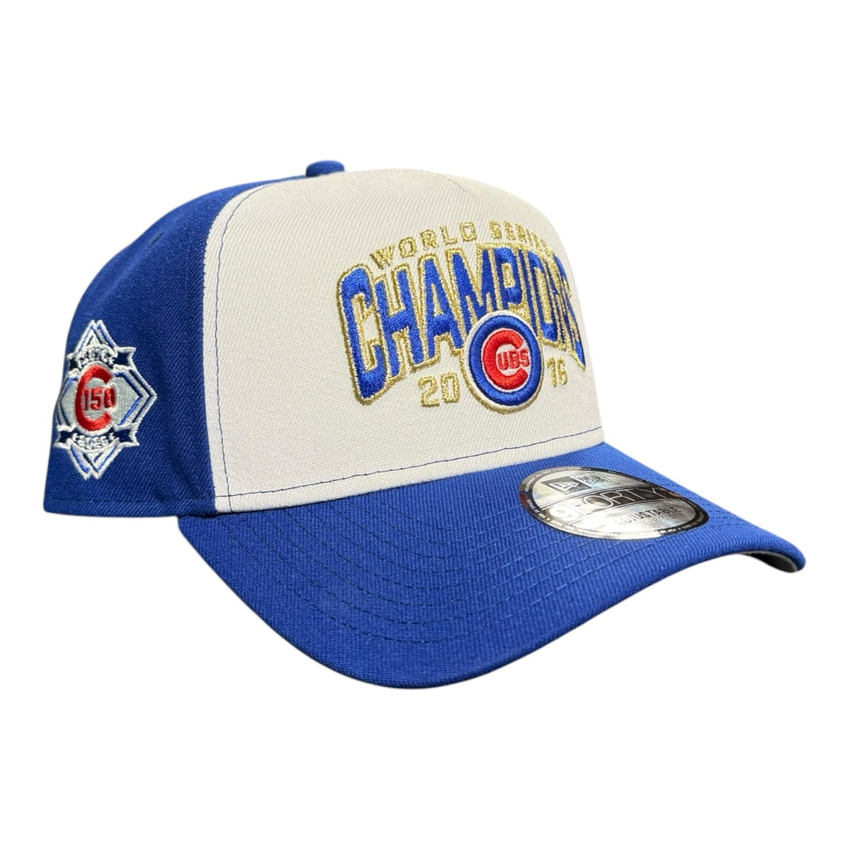 Chicago Cubs New Era 9FORTY A-Frame White/Royal 2016 World Series Champions with 150th Anniversary Patch product image 1,
