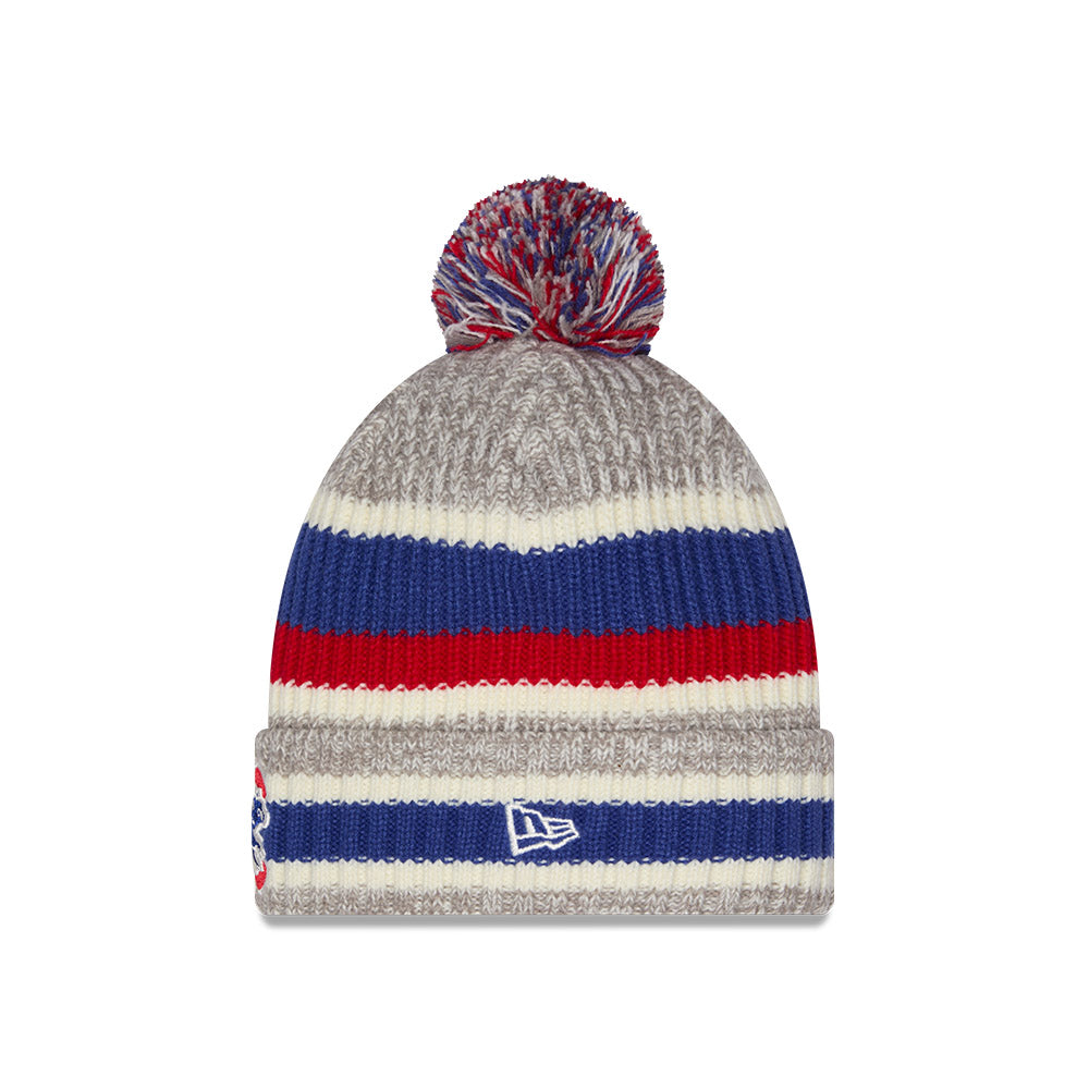 Chicago Cubs New Era Crawl Bear Striped Knit Beanie product image 2, provided for visual reference and product detail review
