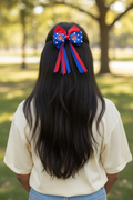 Chicago Cubs Polka Dot Hair Bow with Mini Streamers product image 1, provided for visual reference and product detail review