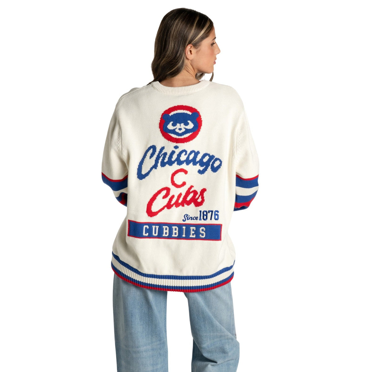 Chicago Cubs The Wild Collective Cream Jacquard Crew Sweater product image 2, provided for visual reference and product