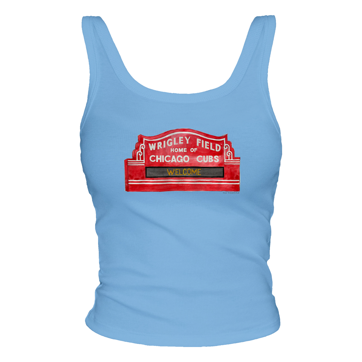 Chicago Cubs Tiny Turnip Women’s Light Blue Wrigley Field Marquee Tank Top product image 1, provided for visual reference