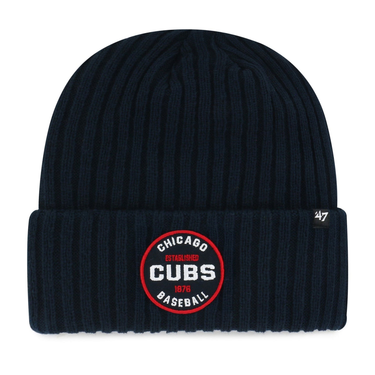 Chicago Cubs '47 Ribbed Snowdrift Navy Cuffed Knit Hat product image 1, provided for visual reference and product detail