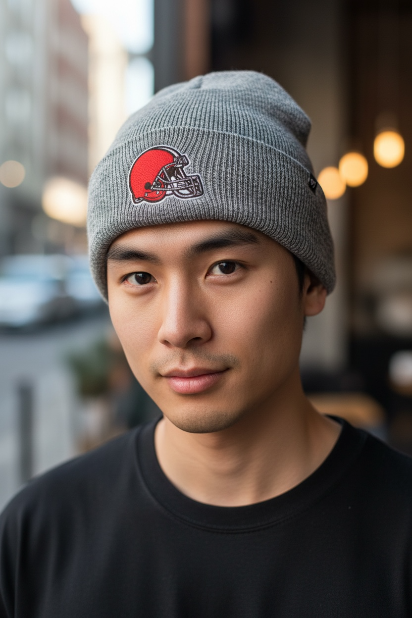 Cleveland Browns '47 Gray Brain Freeze Cuffed Knit Hat product image 1, provided for visual reference and product detail
