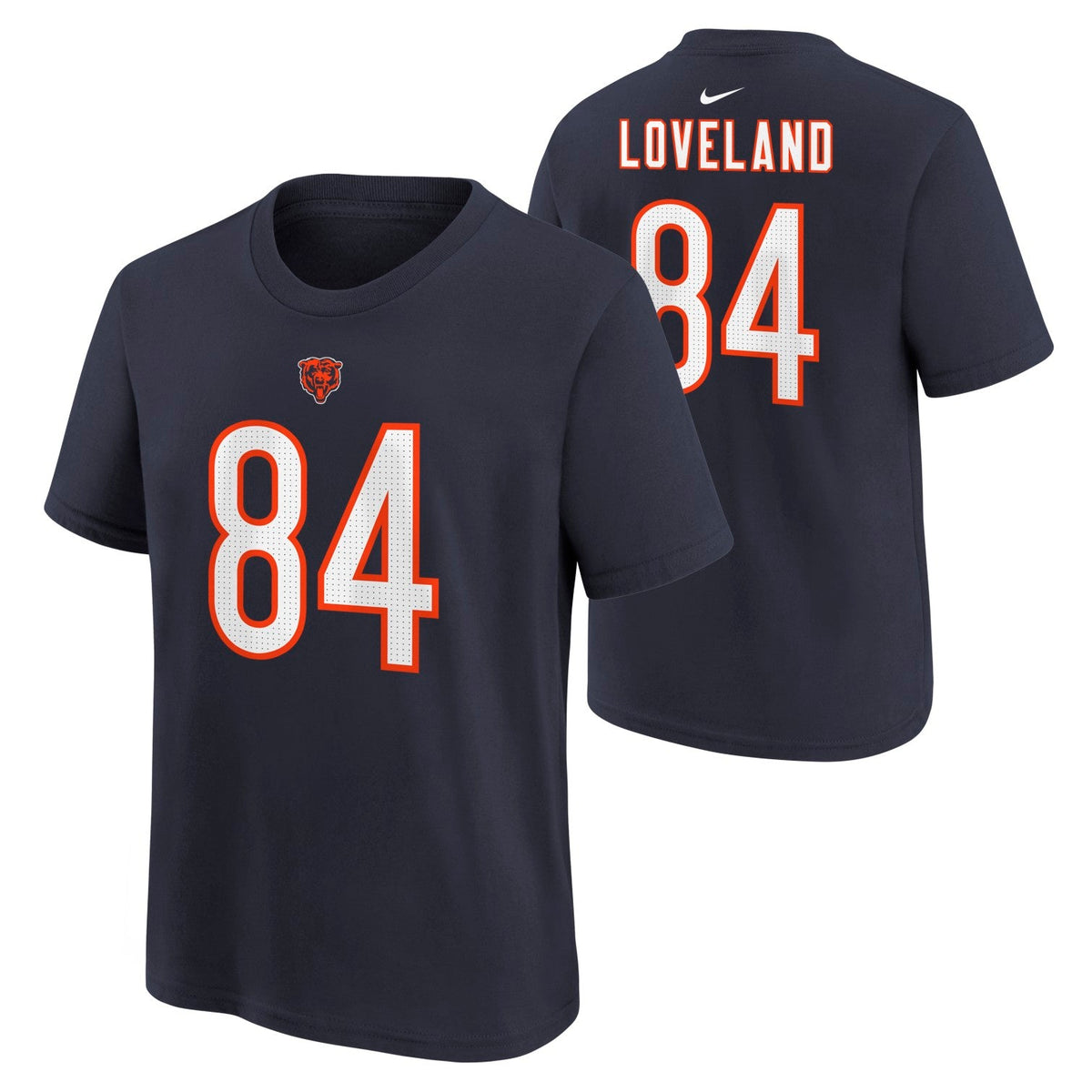 Colston Loveland #84 Chicago Bears Nike Youth Player T-Shirt product image 1, provided for visual reference and product