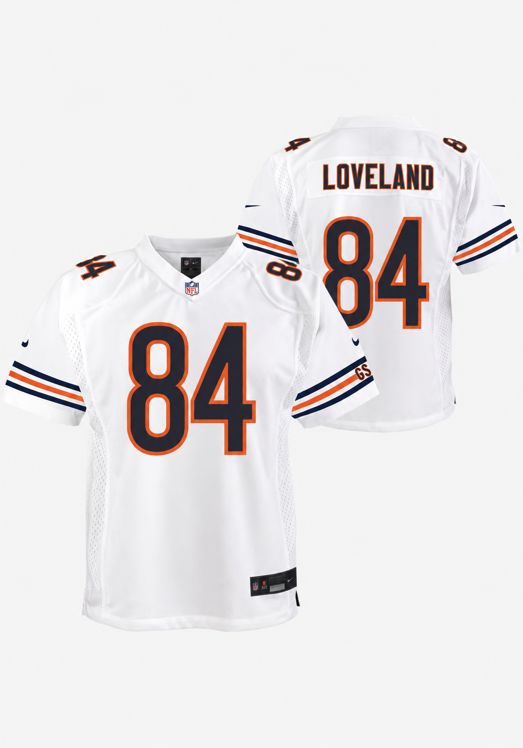 Colston Loveland #84 Chicago Bears Nike Youth White Game Jersey product image 1, provided for visual reference and product