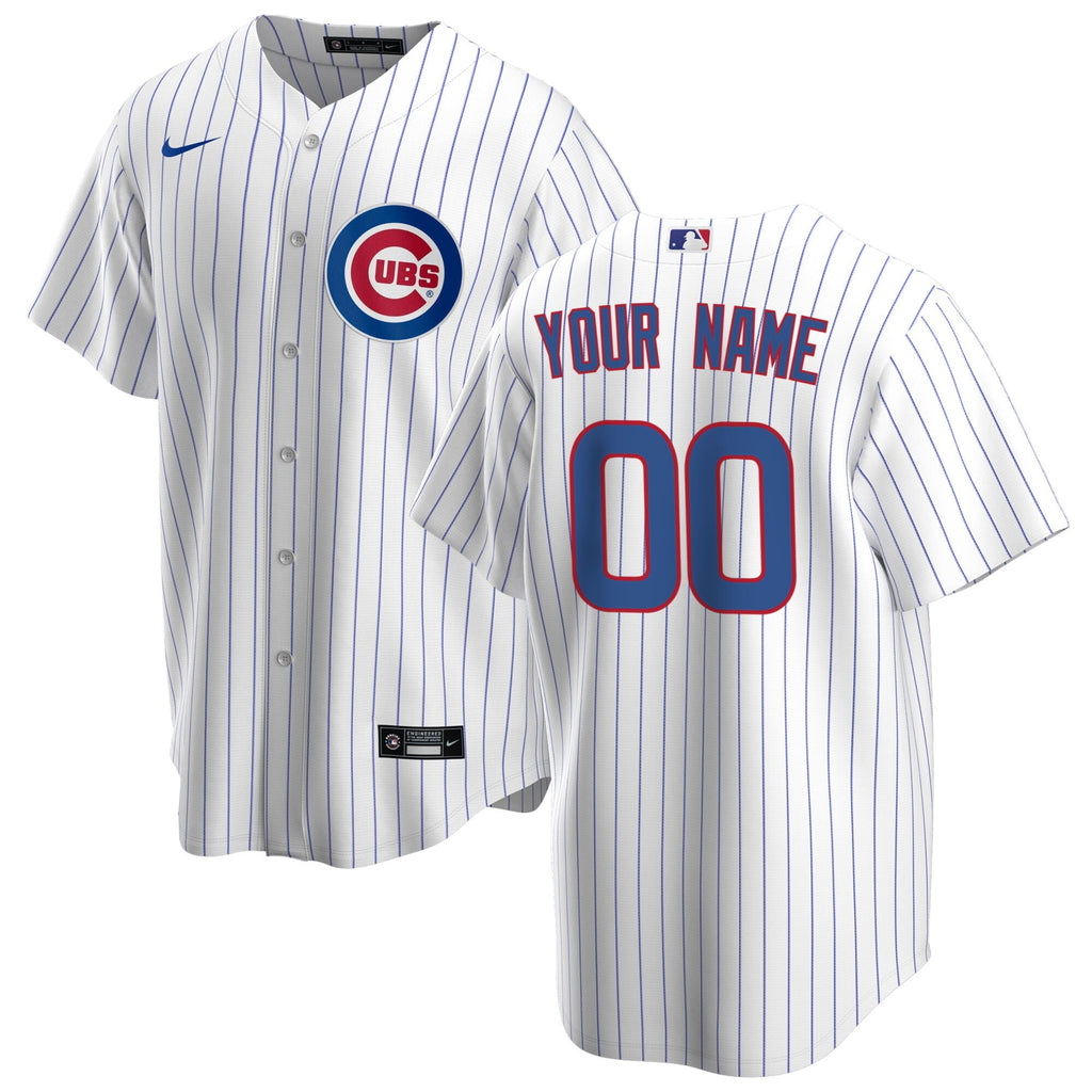 Custom Chicago Cubs Nike White Pinstripe Home Limited Men Jersey product image 1, provided for visual reference and product