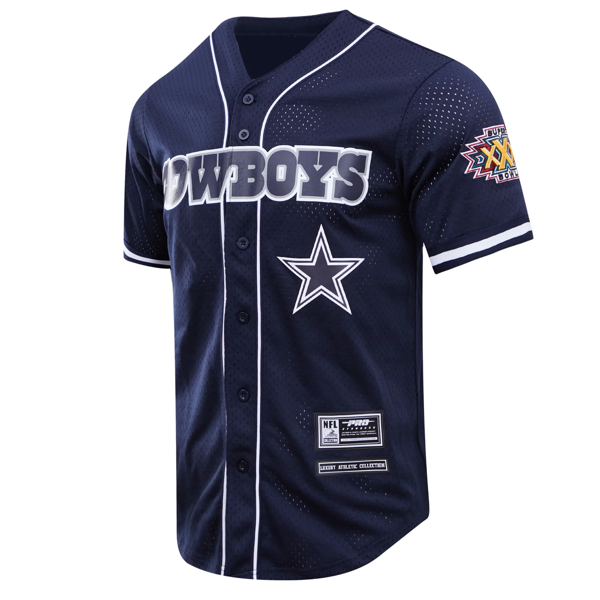 PRO STANDARD DALLAS COWBOYS LOGO MESH BUTTON UP SHIRT-Navy product image 1, provided for visual reference and product detail