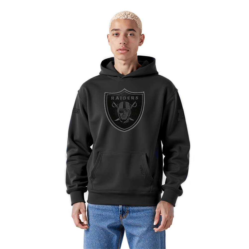 Pro Standard Men Las Vegas Raiders Blackout Drop Shoulder Fleece Pullover Hoodie - Black product image 1, provided for