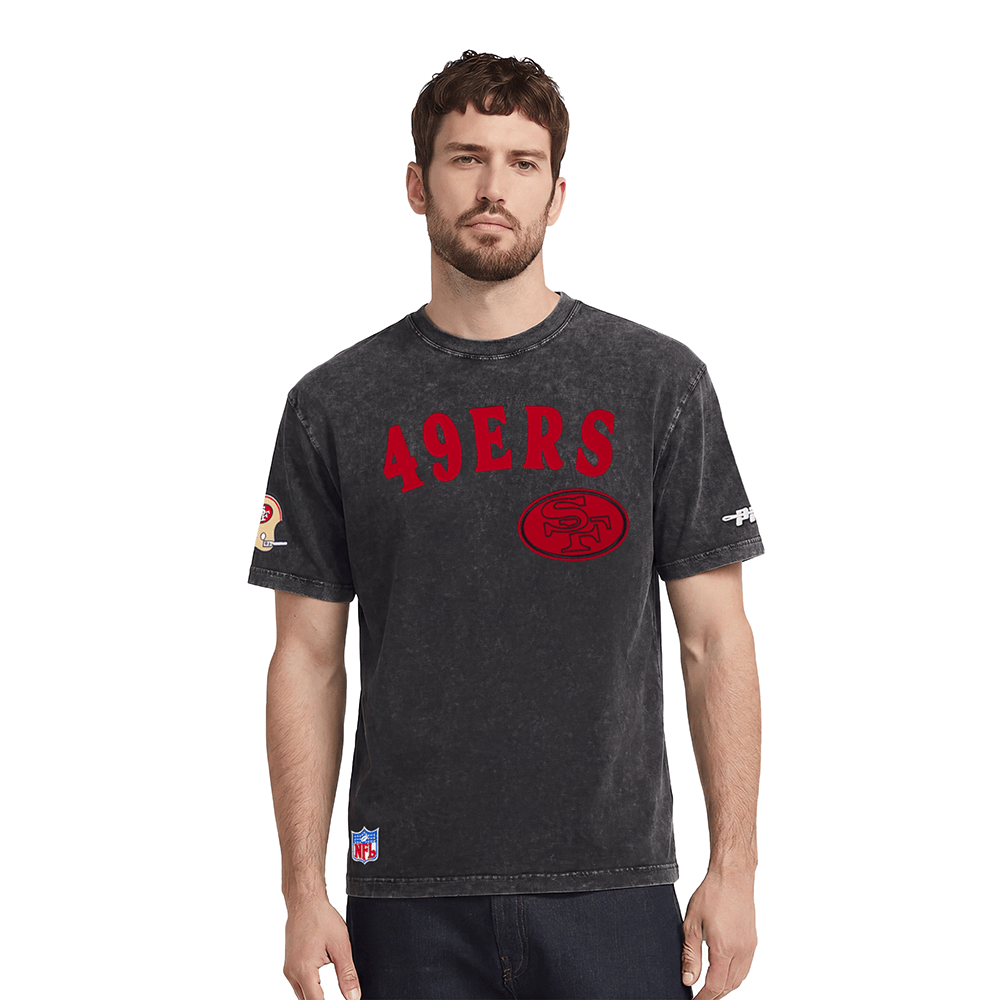 Pro Standard Men San Francisco 49ers First Team Enzyme Wash T-Shirt - Washed Black product image 3, provided for visual