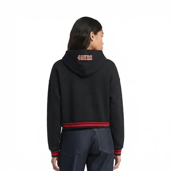 PRO STANDARD Women NFL SAN FRANCISCO 49ERS SCRIPT TAIL RIB FLEECE CROPPED PULLOVER HOODIE - BLACK/RED product image 2,