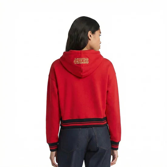 PRO STANDARD Women NFL SAN FRANCISCO 49ERS SCRIPT TAIL RIB FLEECE CROPPED PULLOVER HOODIE - RED/BLACK product image 2,