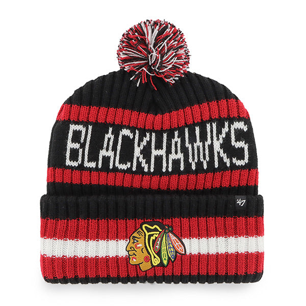 Chicago Blackhawks Black/Red Bering 47' Cuff Knit Hat product image 1, provided for visual reference and product detail