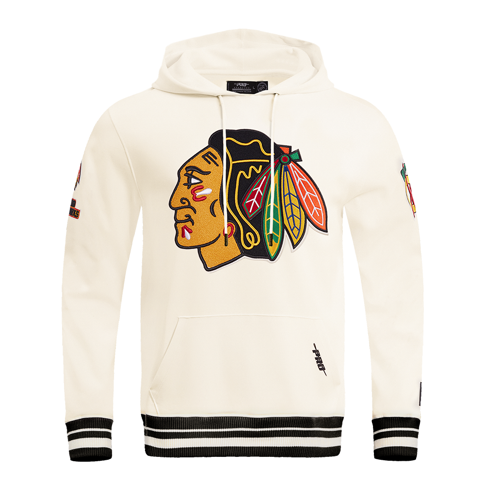 Chicago Blackhawks Cream Rib Fleece Hoodie product image 1, provided for visual reference and product detail review