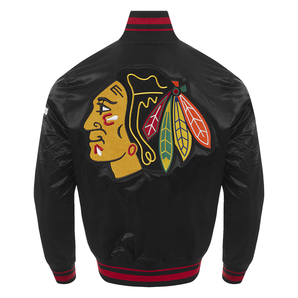Chicago Blackhawks Black Satin Mash Up Jacket product image 2, provided for visual reference and product detail review