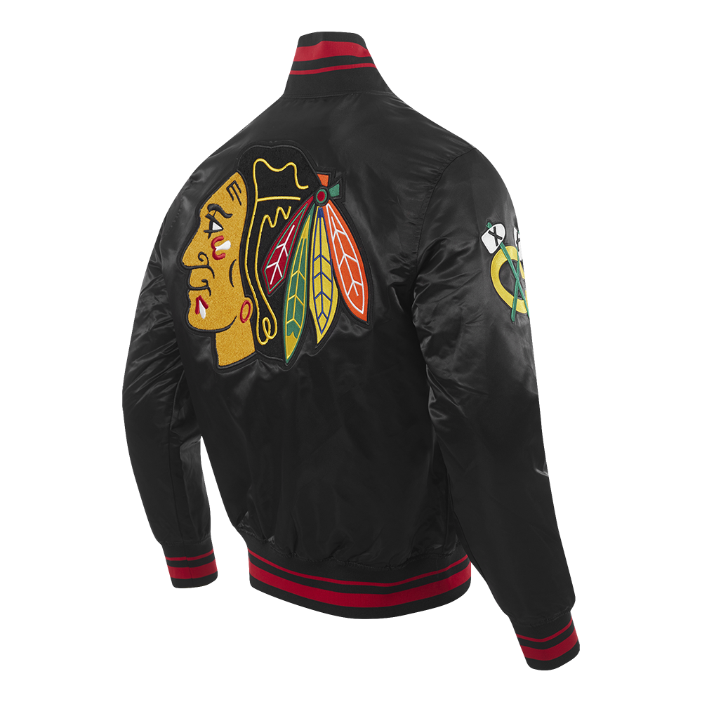 Chicago Blackhawks Black Satin Mash Up Jacket product image 4, provided for visual reference and product detail review