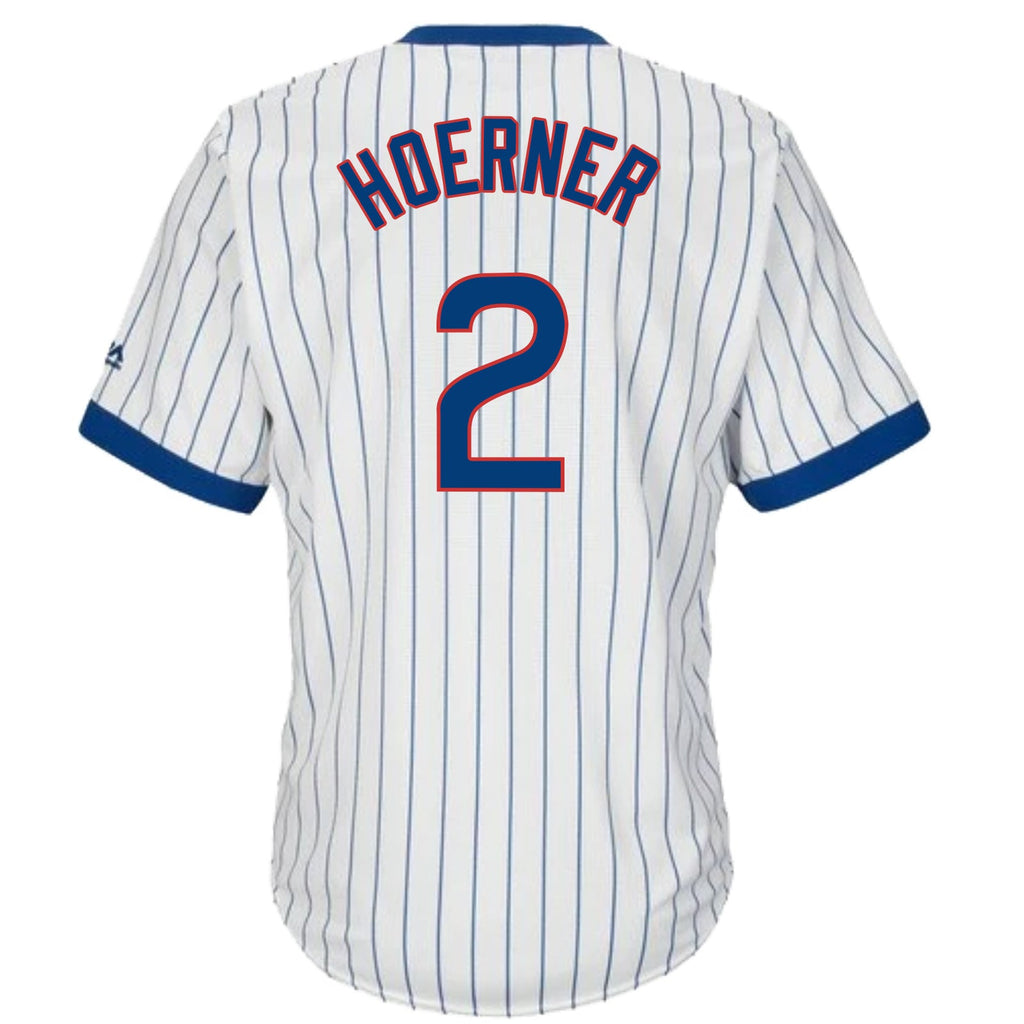 Nico Hoerner Chicago Cubs Cooperstown White Pinstripe V-Neck Home Men Jersey product image 2, provided for visual reference