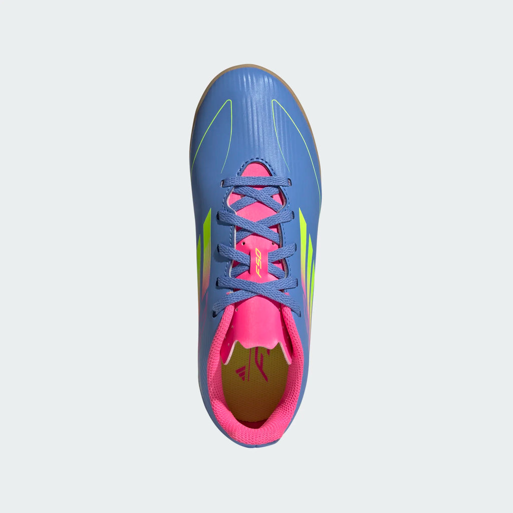 Adidas Jr F50 Club IC-Light Blue/Lucid Yellow/Pink product image 6, provided for visual reference and product detail review
