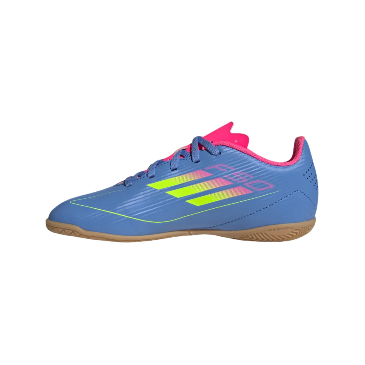 Adidas Jr F50 Club IC-Light Blue/Lucid Yellow/Pink product image 2, provided for visual reference and product detail review