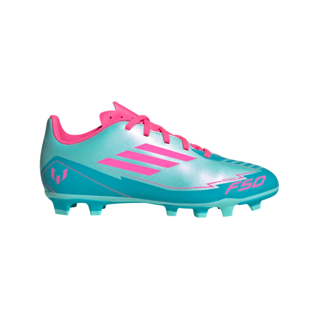 Adidas JR Messi F50 Club FXG FG/MG-Aqua/Lucid Pink product image 1, provided for visual reference and product detail review
