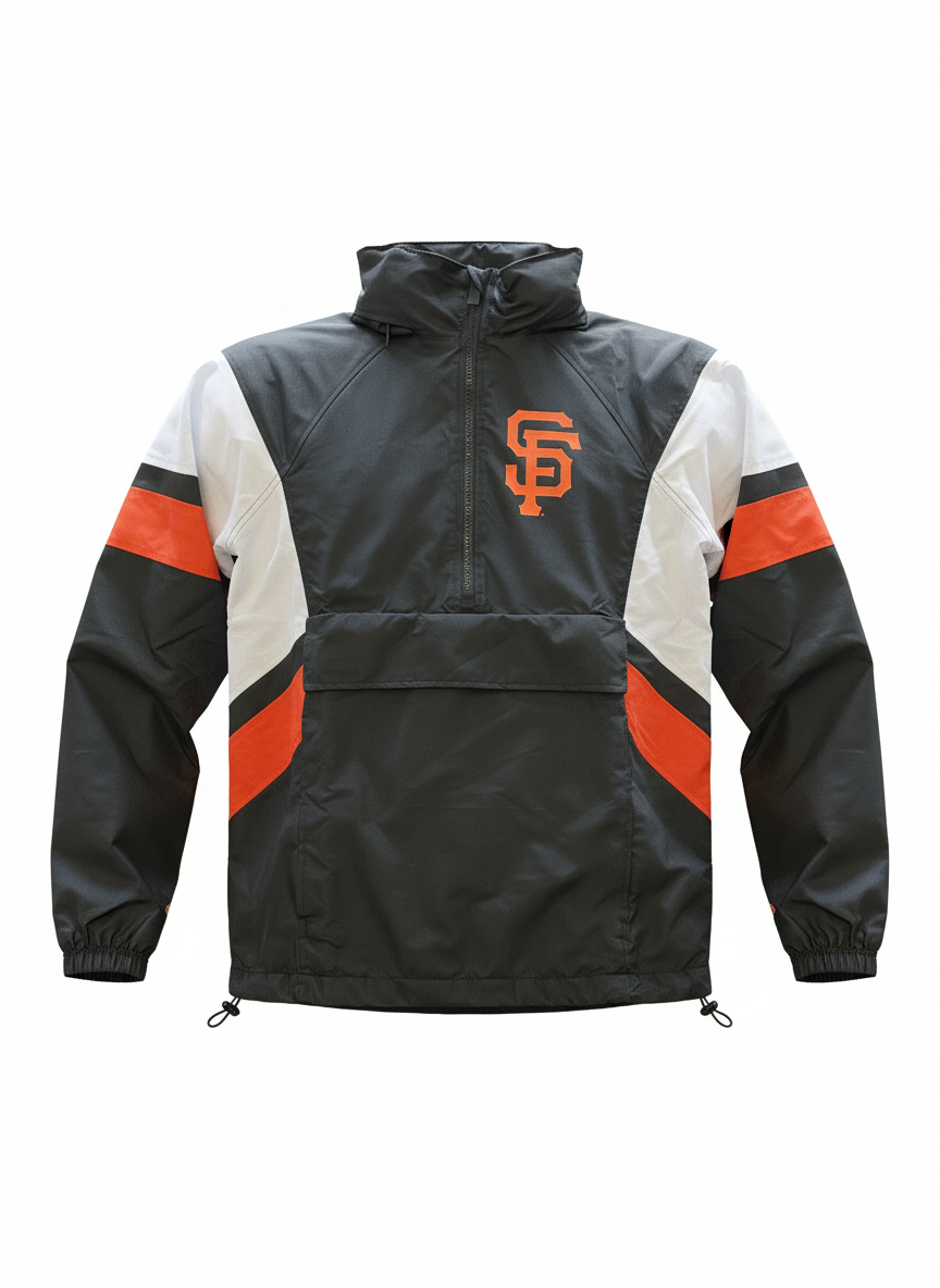 New Era Men San Francisco Giants Sports Classic Quarter Zip/Stowaway Hoodie-Black product image 1, provided for visual