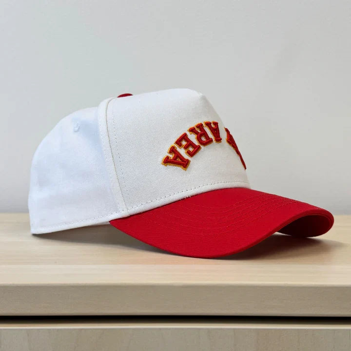 Laces Bay Area Downside Up Adjustable Hat- Red/Gold product image 2, provided for visual reference and product detail review