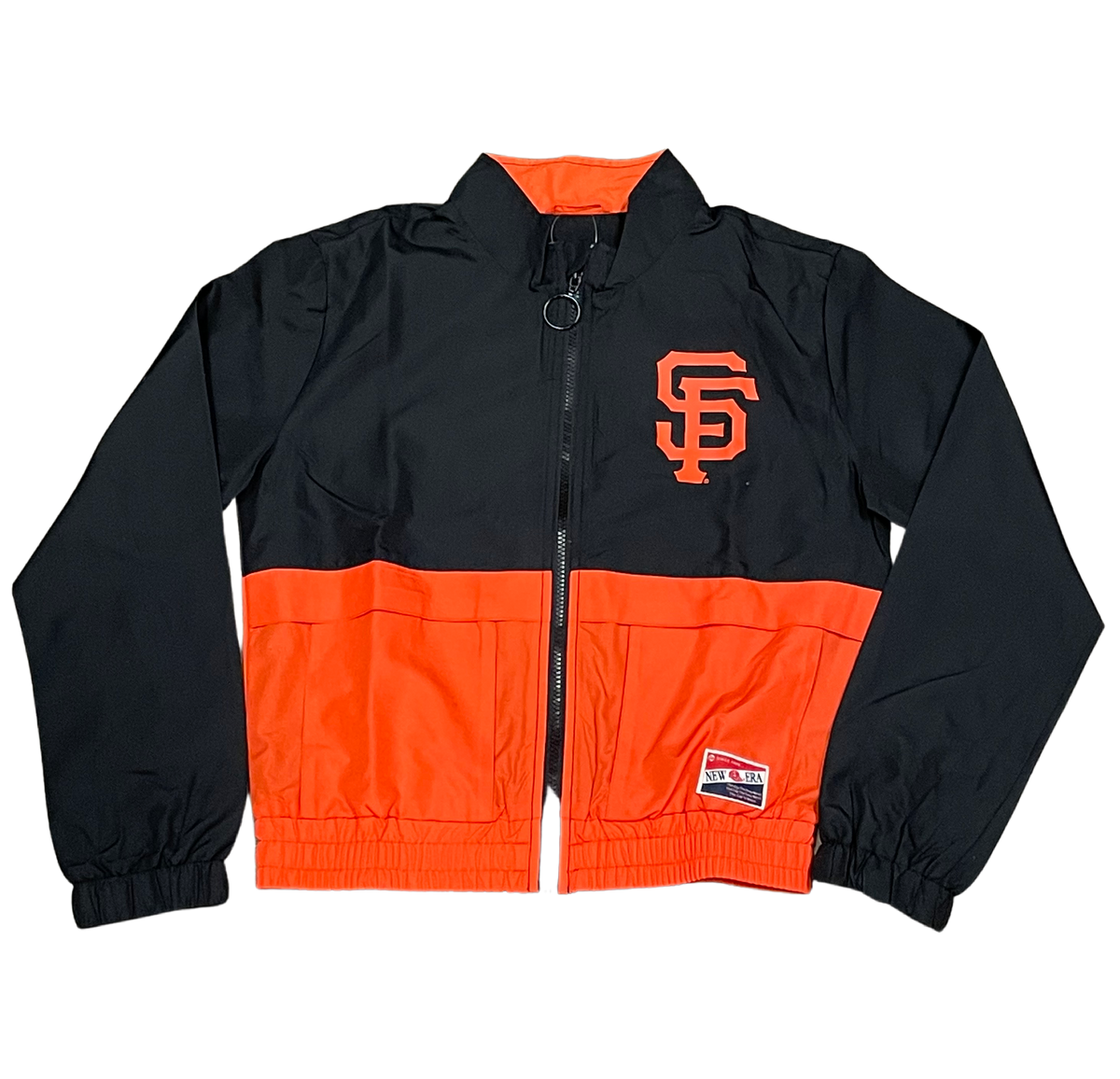 New Era Women San Francisco Giant Cropped Jacket-Black/Orange product image 1, provided for visual reference and product