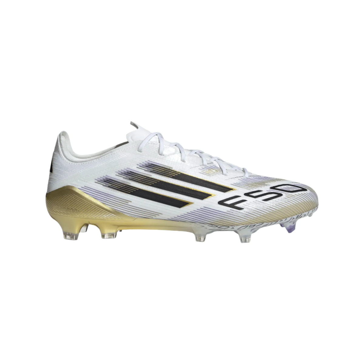 Adidas JR F50 League FG/MG-Cloud White / Core Black / Gold Metallic product image 1, provided for visual reference and