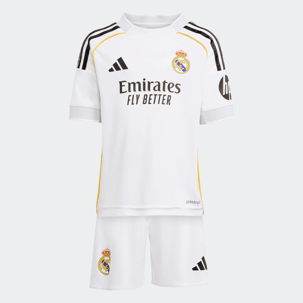 Adidas Youth Real Madrid Home Mini Kit 25/26 product image 1, provided for visual reference and product detail review