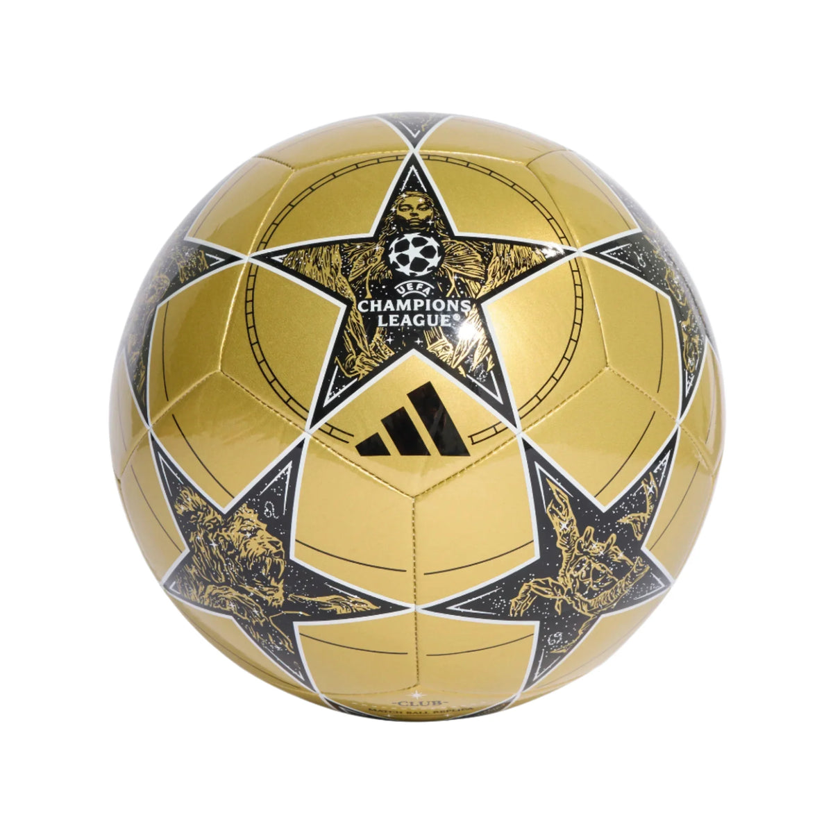 Adidas Champions League Club Soccer Ball 25/26-GOLDMT/BLACK/WHITE product image 1, provided for visual reference and product