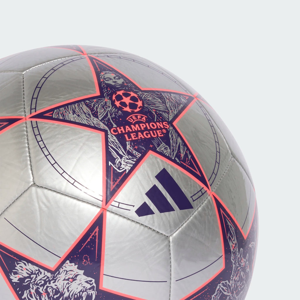 Adidas Champions League Club Soccer Ball 25/26- SILVMT/DPURPL/TURBO product image 3, provided for visual reference and