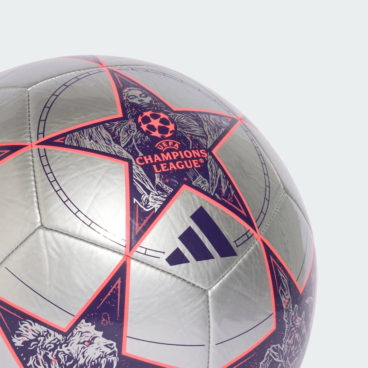 Adidas Champions League Club Soccer Ball 25/26- SILVMT/DPURPL/TURBO product image 3, provided for visual reference and
