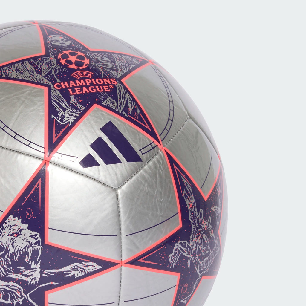 Adidas Champions League Club Soccer Ball 25/26- SILVMT/DPURPL/TURBO product image 4, provided for visual reference and