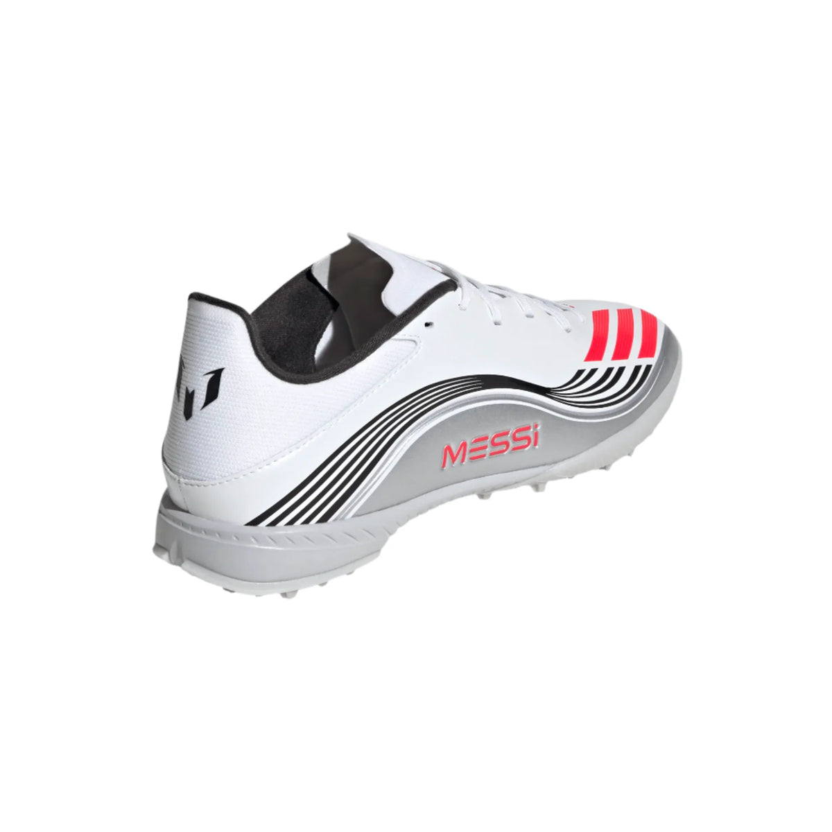 Adidas Messi F50 League TF-White/Lucid Red/Metallic product image 3, provided for visual reference and product detail review