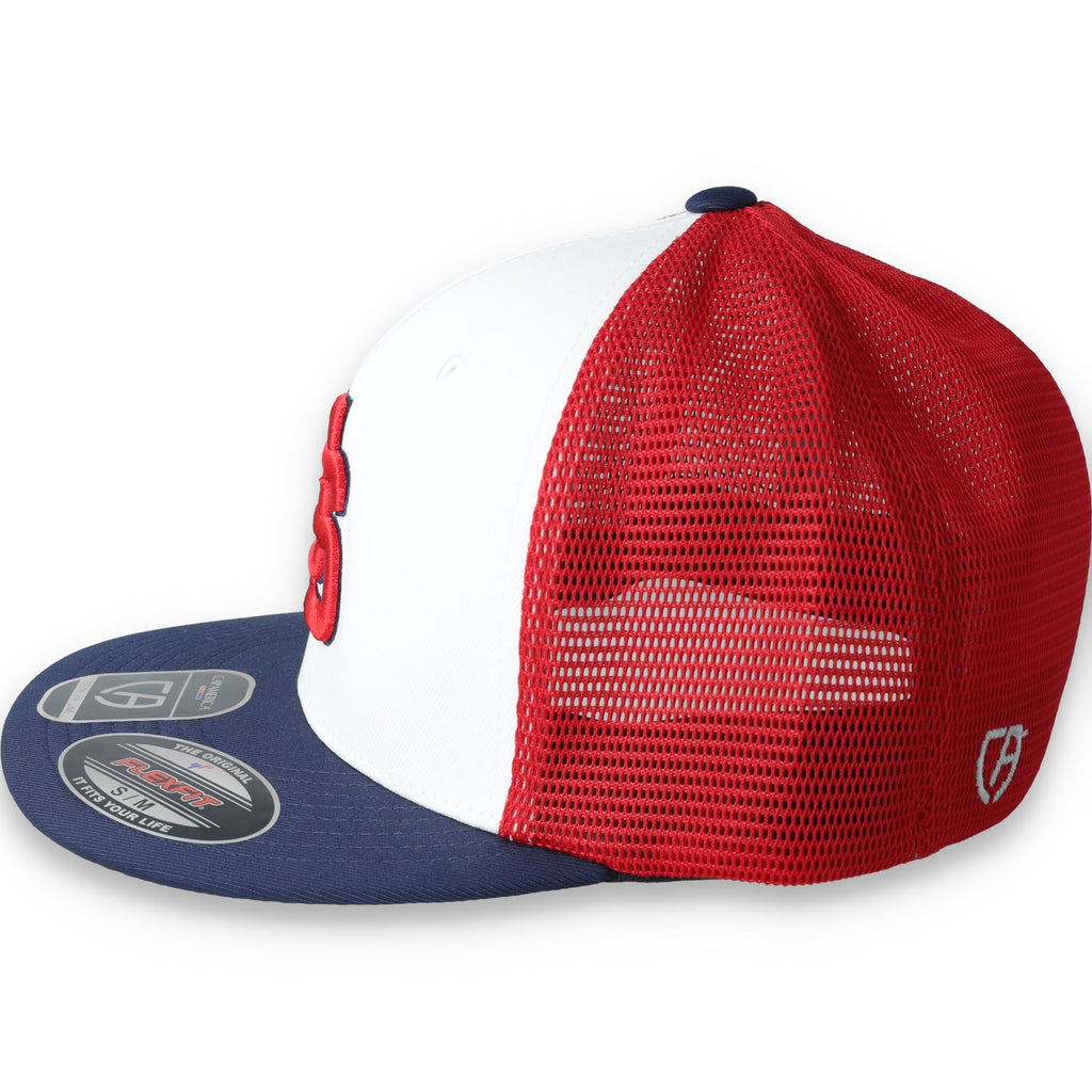 Justin-Siena HS Flexfit Performance Trucker Mesh Back Cap-White/Navy/Red product image 3, provided for visual reference and