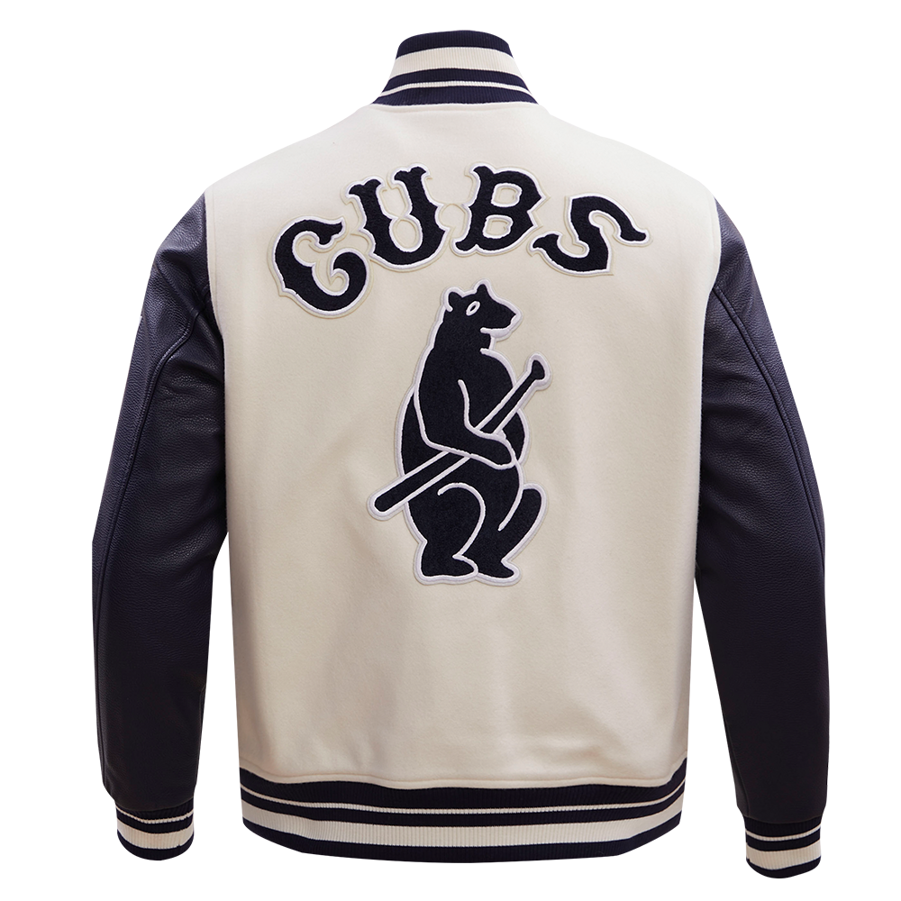 Chicago Cubs Retro Cream Classic Varsity Jacket product image 2, provided for visual reference and product detail review