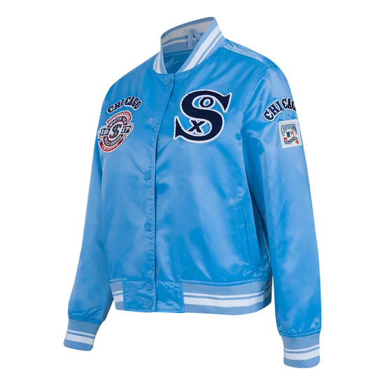 Chicago White Sox Retro Classic Blue Satin Jacket product image 2, provided for visual reference and product detail review