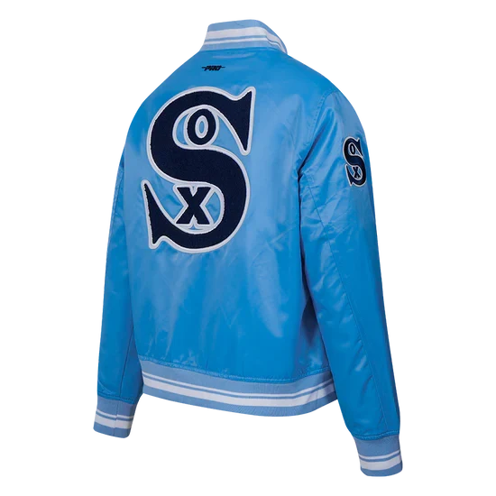 Chicago White Sox Retro Classic Blue Satin Jacket product image 3, provided for visual reference and product detail review