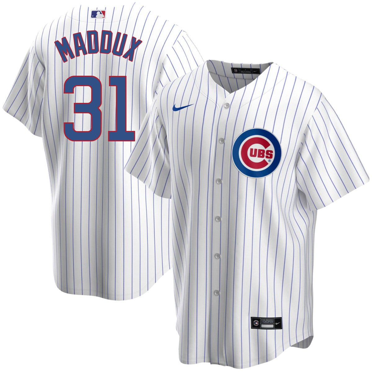 Greg Maddux Chicago Cubs Home Pinstripe Men Replica Jersey product image 1, provided for visual reference and product detail