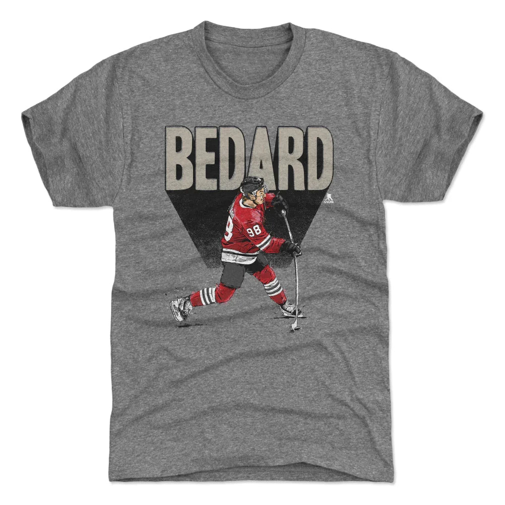 Connor Bedard Chicago Blackhawks 500 Level Bold Grey T-Shirt product image 1, provided for visual reference and product