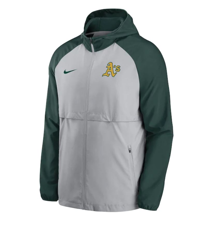 Nike Oakland Athletics Mesh Logo Essential Full-Zip Hoodie Jacket - GREY/GREEN for Men product image 1, provided for visual