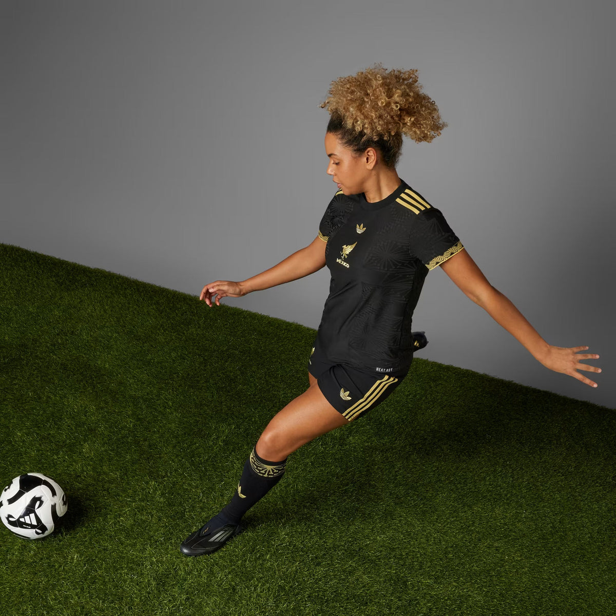 Adidas Women Mexico FMF Authentic Jersey 2025- Black/Gold product image 5, provided for visual reference and product detail