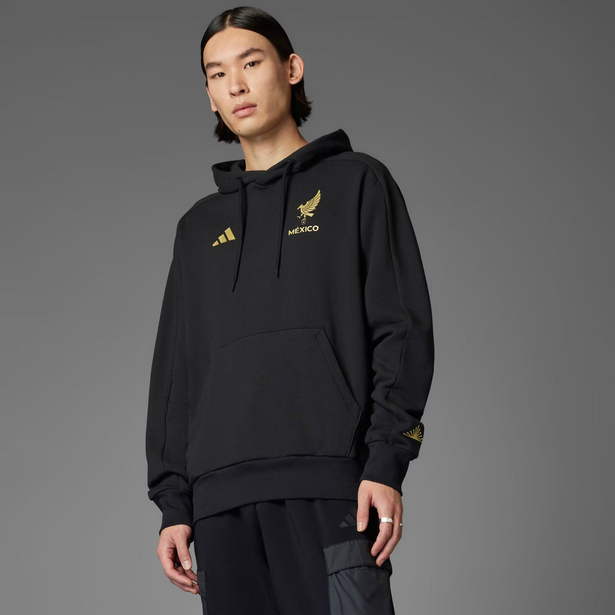 Adidas Mexico FMF DNA Hoodie-Black/Gold product image 4, provided for visual reference and product detail review