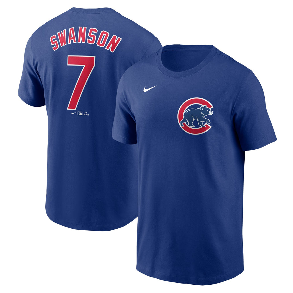 Dansby Swanson #7 Chicago Cubs Nike Royal Player T-Shirt product image 1, provided for visual reference and product detail