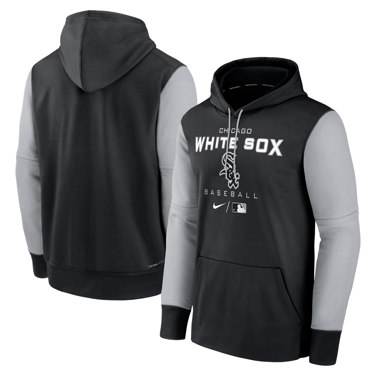 Chicago White Sox Black/Grey Therma Fleece Hoody product image 1, provided for visual reference and product detail review