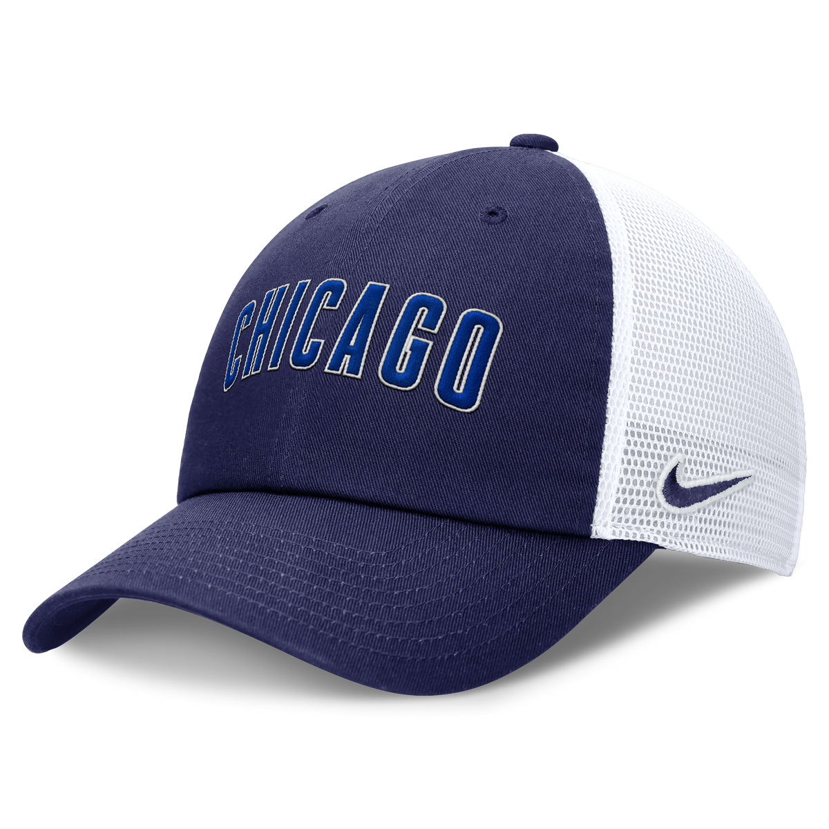 Chicago Cubs Nike Blue/White "CHICAGO" Meshback Adjustable Hat product image 2, provided for visual reference and product