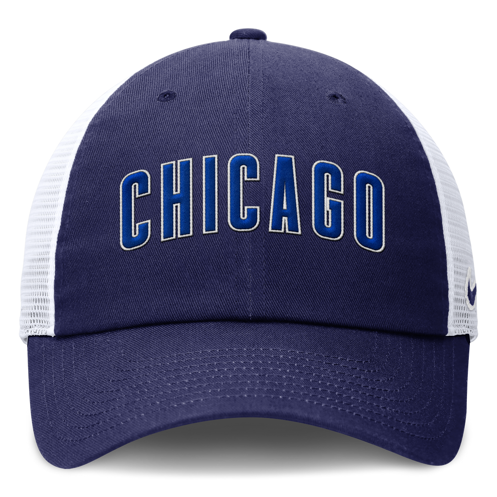 Chicago Cubs Nike Blue/White "CHICAGO" Meshback Adjustable Hat product image 1, provided for visual reference and product
