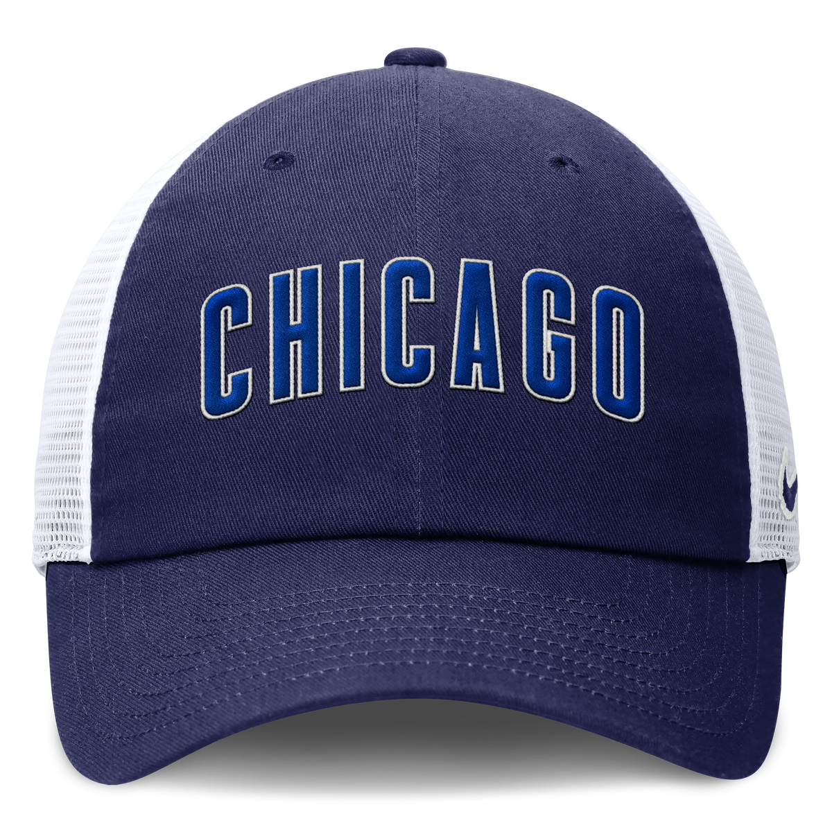 Chicago Cubs Nike Blue/White "CHICAGO" Meshback Adjustable Hat product image 1, provided for visual reference and product
